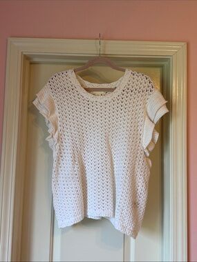 H&M White Crochet Knit Ruffle Sleeve Tank Top